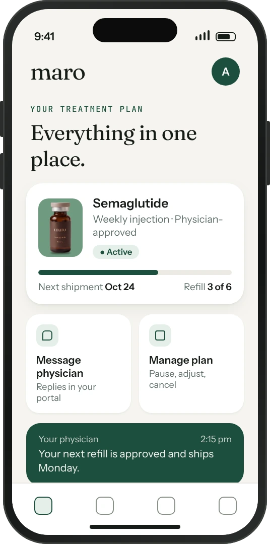 Maro patient portal on a phone showing an active treatment plan