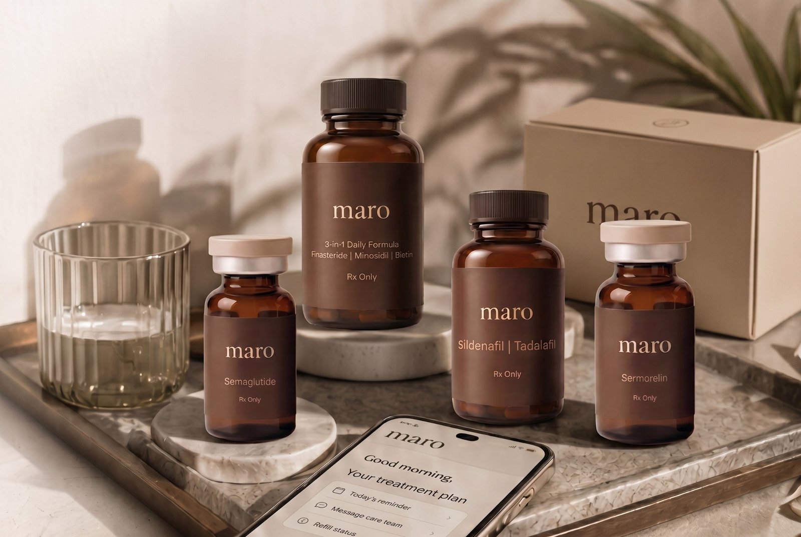 Maro product bottles and care platform