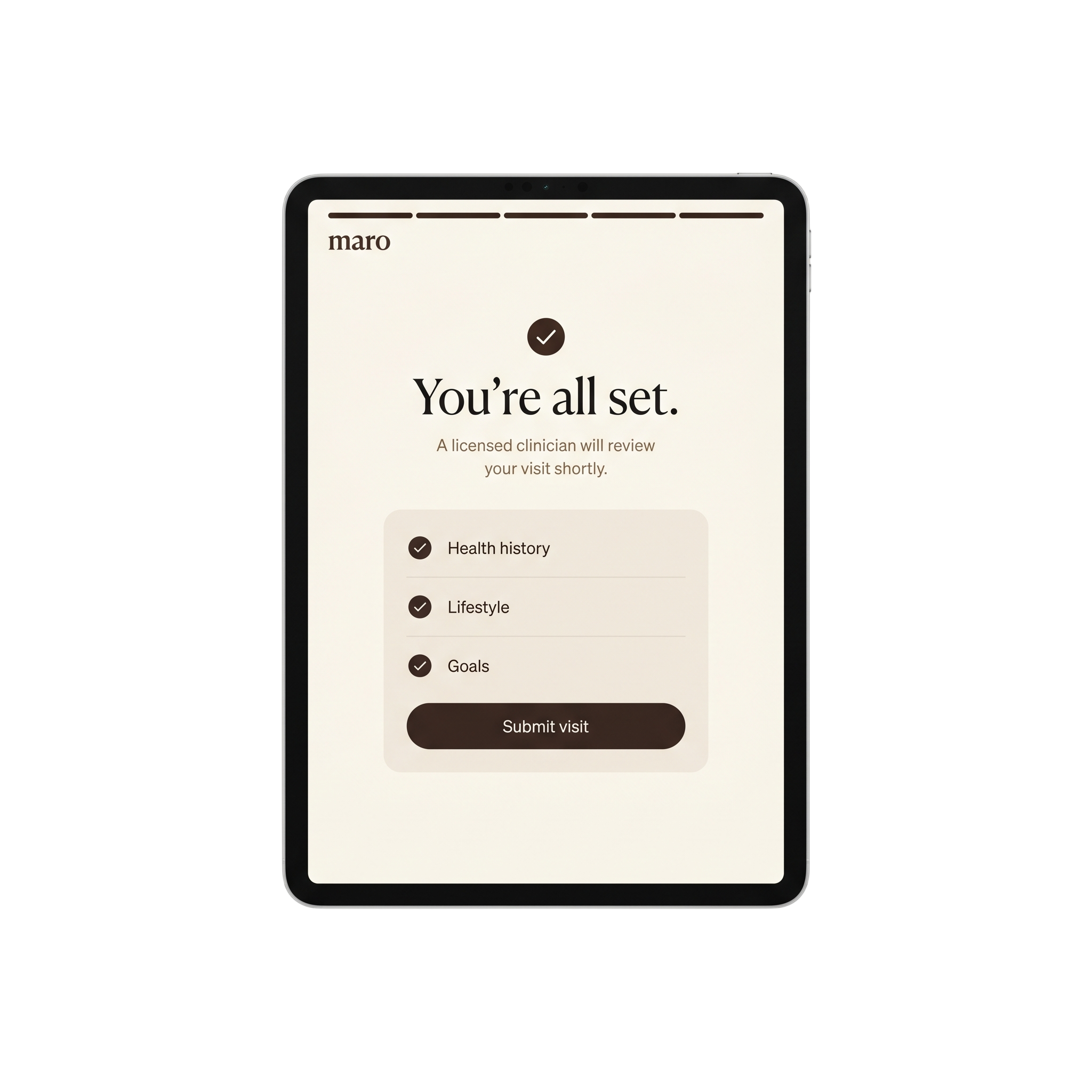 Online intake on a Maro tablet